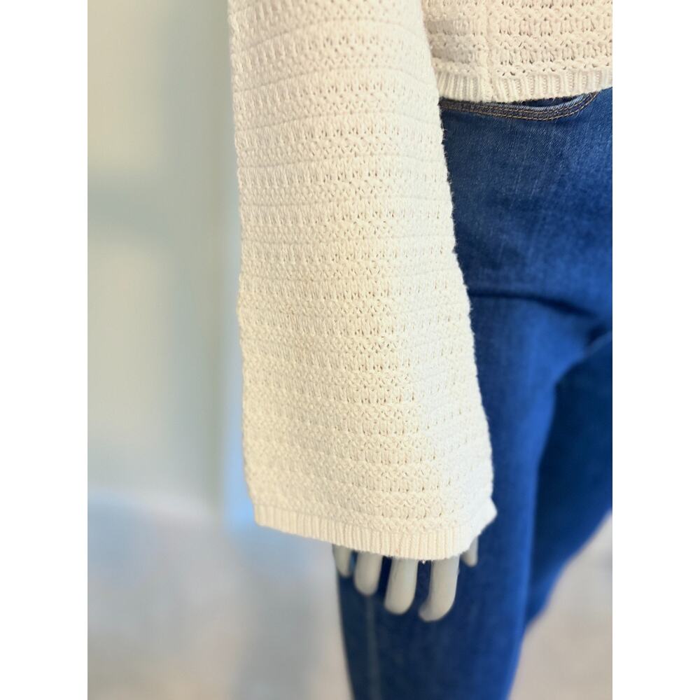 Hollister Crop Sweater Women L White Crochet Open Knit Square Neck Y2K Boho Top - Picture 3 of 4